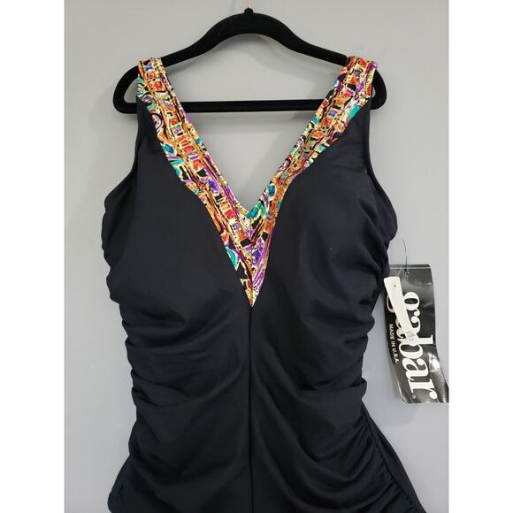 NEW Vintage Gabar Swimwear Womens 1 PC Swimsuit Size 10 Solid Black Retro 80s - Picture 2 of 11